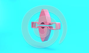 Pink Kayak and paddle icon isolated on turquoise blue background. Kayak and canoe for fishing and tourism. Outdoor