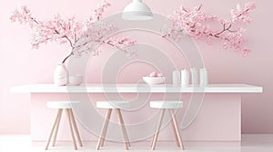 Pink Kitchen Design with Blossom Decor
