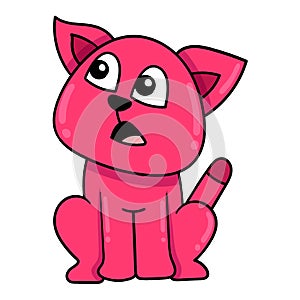 Pink kitten is sitting gawking, doodle icon image kawaii