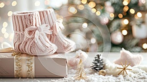Pink Knitted Baby Booties Adorn Christmas Gift