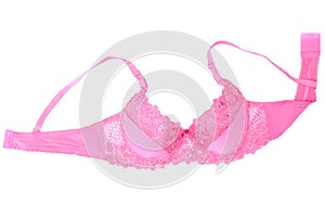 Pink lace bra isolated on white