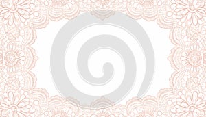 Pink Lace Frame on White Background