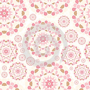 Pink Lace. Seamless pink pattern. Flower circular background. Bright buds.