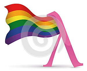 Pink lambda symbol and rainbow flag waving on white background, Vector illustration