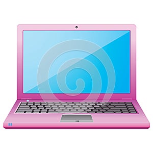 Pink laptop on a white background.