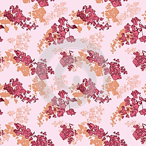 Pink layered bougainvillea floral seamless vector pattern background for fabric, wallpaper, stationery, scrapbooking