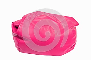 Pink leather beanbag isolated on white