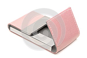 Pink leather business card holder