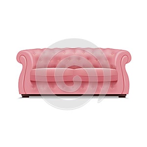 Pink leather sofa icon, realistic style