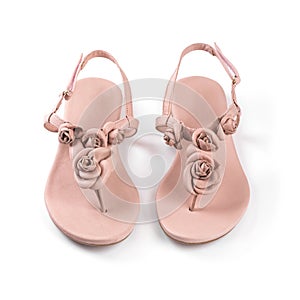 Pink leather woman summer sandals on white