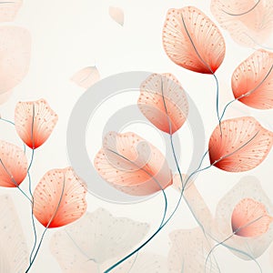 Abstract Pink Leaves On Coral Background: A Dreamy And Minimalist Drawing photo