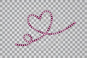 Pink LED stripes with heart one line on transparent background,