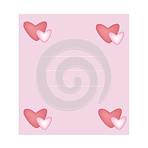 Pink letterhead with hearts. card with hearts. Flat styl