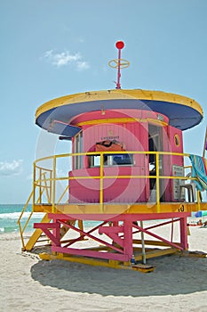 Pink lifeguard tower