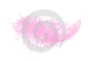 Pink light fluffy feather isolated on white background. Trendy color and minimal style.