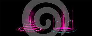 Pink light hologram effect game circle glow portal