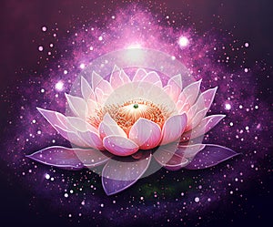 pink and light purple lotus flower with a floating light in the centre (AIgen)