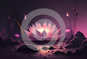 pink and light purple lotus flower with a floating light in the centre (AIgen)