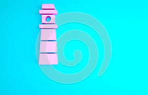 Pink Lighthouse icon isolated on blue background. Minimalism concept. 3d illustration 3D render