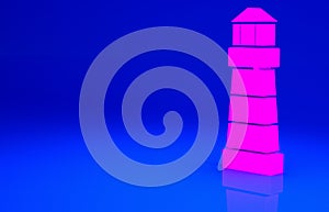 Pink Lighthouse icon isolated on blue background. Minimalism concept. 3d illustration 3D render