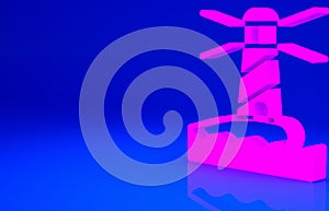Pink Lighthouse icon isolated on blue background. Minimalism concept. 3d illustration 3D render