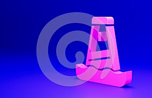 Pink Lighthouse icon isolated on blue background. Minimalism concept. 3D render illustration