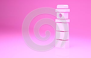 Pink Lighthouse icon isolated on pink background. Minimalism concept. 3d illustration 3D render