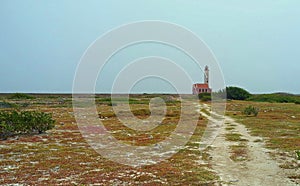 Pink lighthouse on Klein Curacao