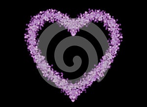 Pink lilac white shiny heart on a black background.  Festive romantic pattern.  Decorative background for graphic design.