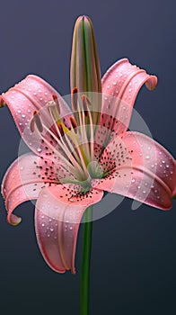 Pink lily flower macro photo dark blurred wallpaper background