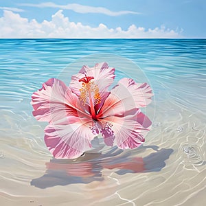 Pink lily flower on water. Flowering flowers, a symbol of spring, new life