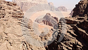 Aerial view of the Umm Rashid Canyon in the National Park of Wadi Rum, Jordan. photo