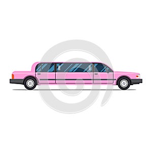 Pink limo. limousine. Flat vector illustration. Luxary vehicle. Side view