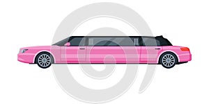 Pink Limousine Car, Elegant Premium Luxurious Vehicle, Side View Flat Vector Illustration
