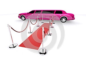 Pink limousine and red carpet