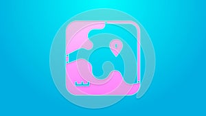 Pink line Africa safari map icon isolated on blue background. 4K Video motion graphic animation