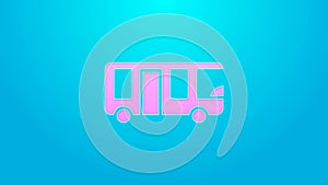 Pink line Airport bus icon isolated on blue background. 4K Video motion graphic animation