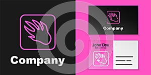 Pink line Alligator crocodile paw footprint icon isolated on black background. Logo design template element. Vector