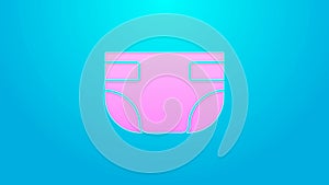 Pink line Baby absorbent diaper icon isolated on blue background. 4K Video motion graphic animation