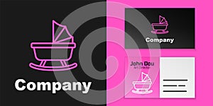 Pink line Baby stroller icon isolated on black background. Baby carriage, buggy, pram, stroller, wheel. Logo design