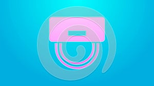 Pink line Bellboy hat icon isolated on blue background. Hotel resort service symbol. 4K Video motion graphic animation