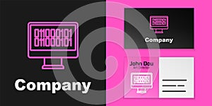 Pink line Binary code icon isolated on black background. Logo design template element. Vector