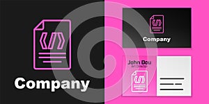 Pink line Binary code icon isolated on black background. Logo design template element. Vector