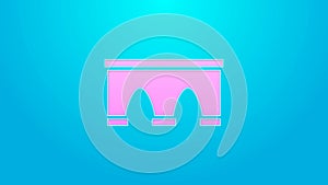 Pink line Bridge for train icon isolated on blue background. 4K Video motion graphic animation