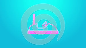 Pink line Bumper car icon isolated on blue background. Amusement park. Childrens entertainment playground, recreation