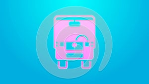 Pink line Bus icon isolated on blue background. Transportation concept. Bus tour transport sign. Tourism or public