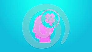 Pink line Casino slot machine with clover symbol icon isolated on blue background. Gambling games. 4K Video motion