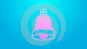 Pink line Church bell icon isolated on blue background. Alarm symbol, service bell, handbell sign, notification symbol