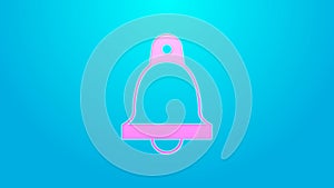 Pink line Church bell icon isolated on blue background. Alarm symbol, service bell, handbell sign, notification symbol