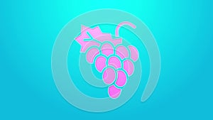 Pink line Grape fruit icon isolated on blue background. 4K Video motion graphic animation